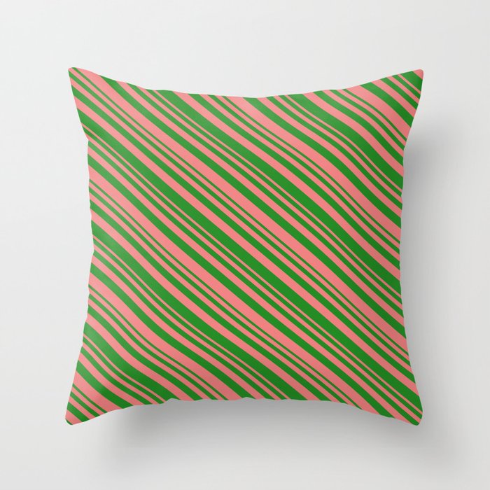 Forest Green & Light Coral Colored Pattern of Stripes Throw Pillow