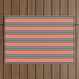 [ Thumbnail: Salmon and Teal Colored Striped/Lined Pattern Outdoor Rug ]