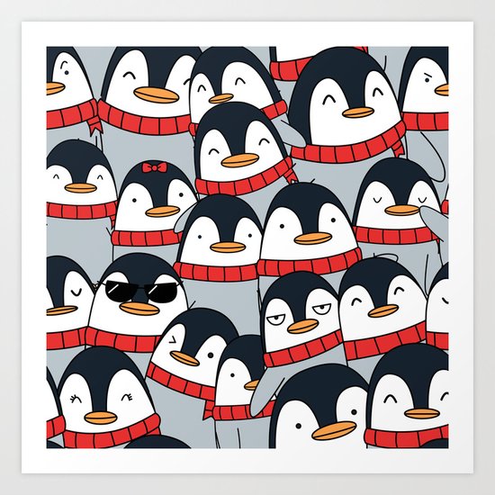 Merry Christmas Penguins! Art Print