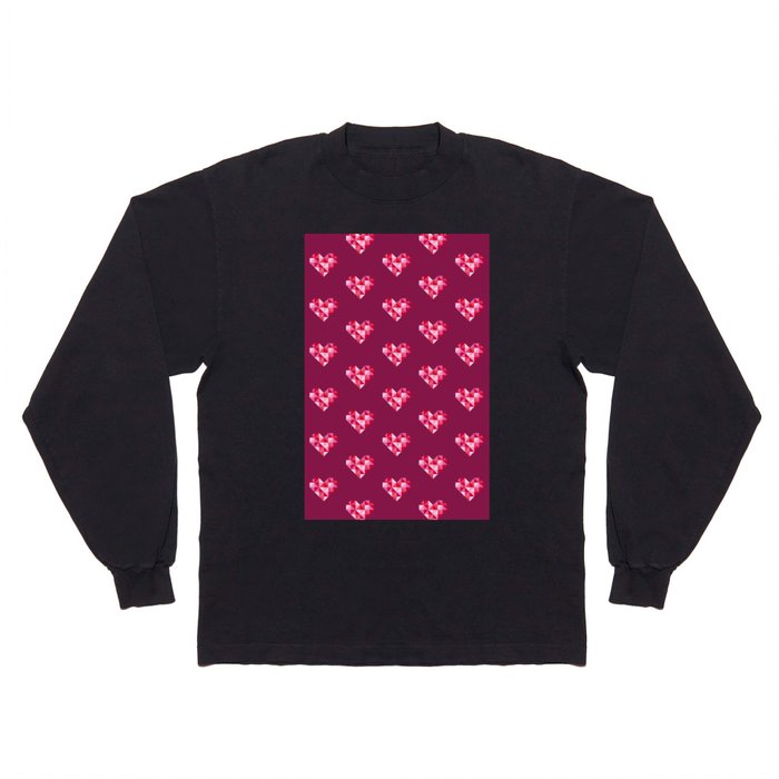 Retro disco hearts pink burgundy Valentine Long Sleeve T Shirt
