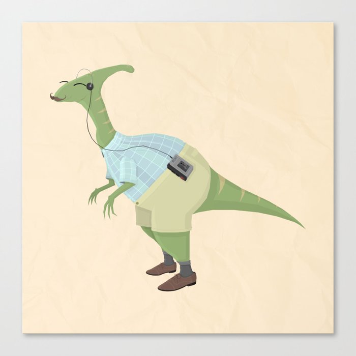 Hipster Dinosaur jams to some indie tunes on his walkman Canvas Print