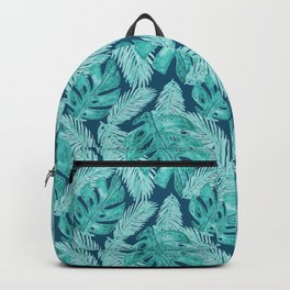 Tropical Monstera Leaf Pattern Blue Hues Backpack