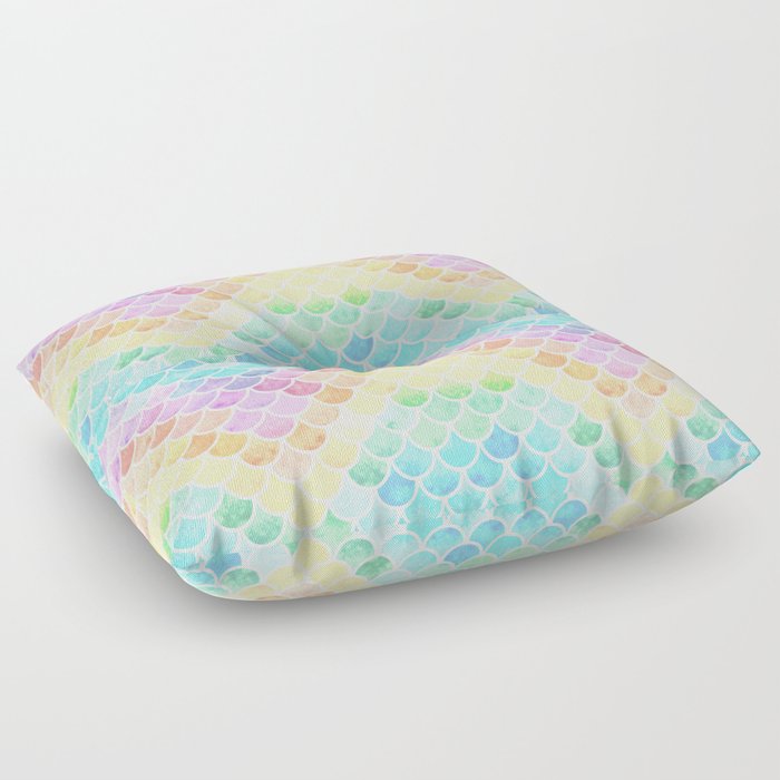 Mermaid scales rainbow light Floor Pillow
