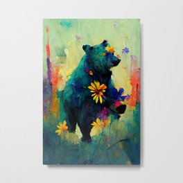 watercolor bear with flower Metal Print | Watercolorbear, Digital, Modernart, Modernbear, Sunflowers, Watercolor, Wildbear, Painting, Abstractbear, Bear 