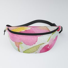 Magenta and Yellow Centered Watercolor Flowers Fanny Pack