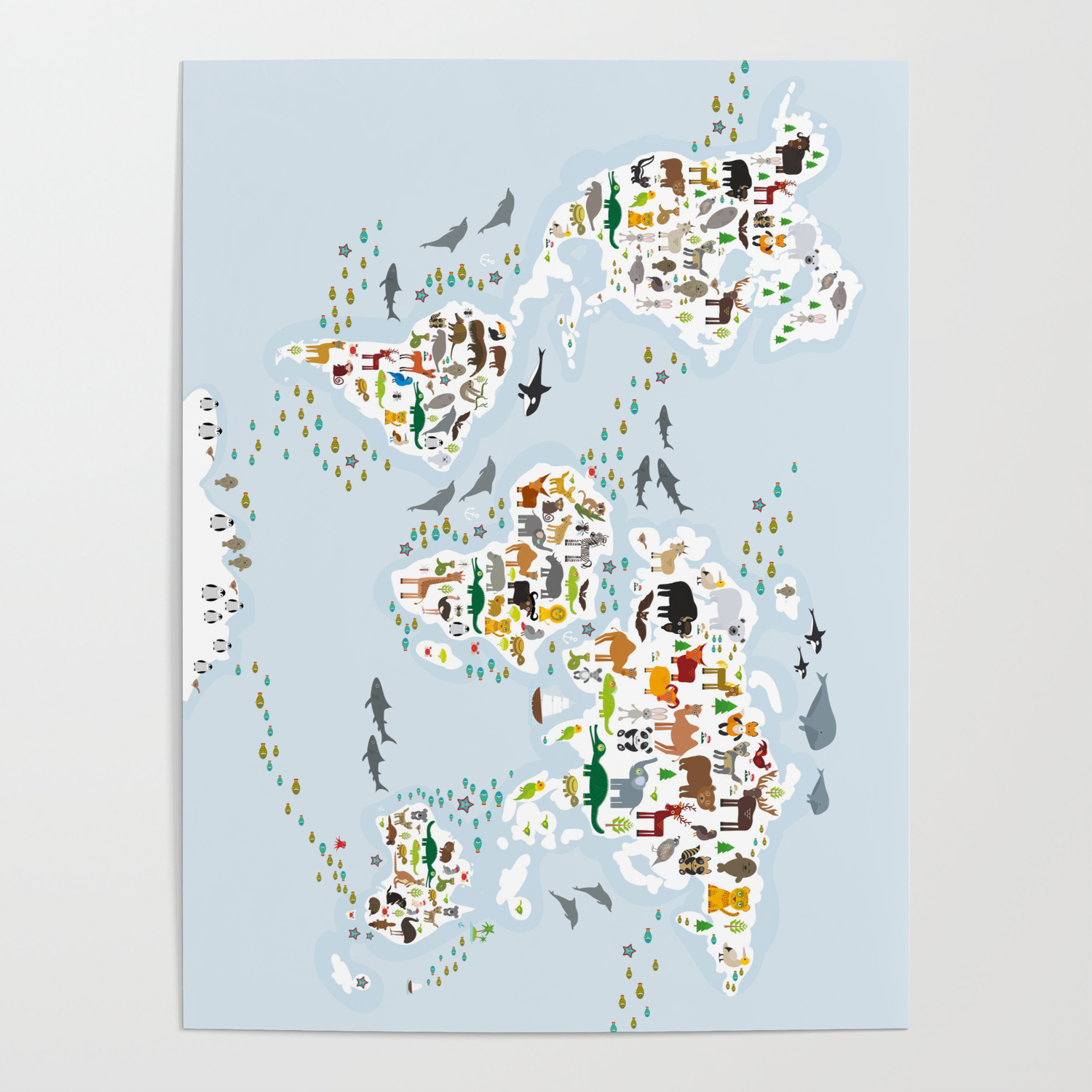 Cartoon animal world map for children and kids, Animals from all over the  world, back to school Poster by EkaterinaP | Society6