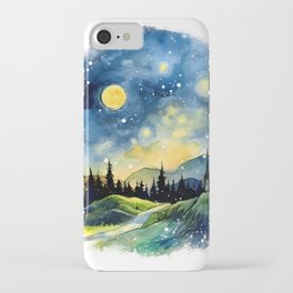 van gogh style starry night watercolour mountains and trees and night sky iPhone Case