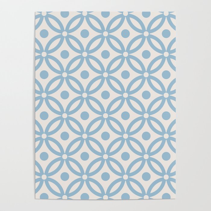 Pretty Intertwined Ring and Dot Pattern 629 Blue and Linen White Poster