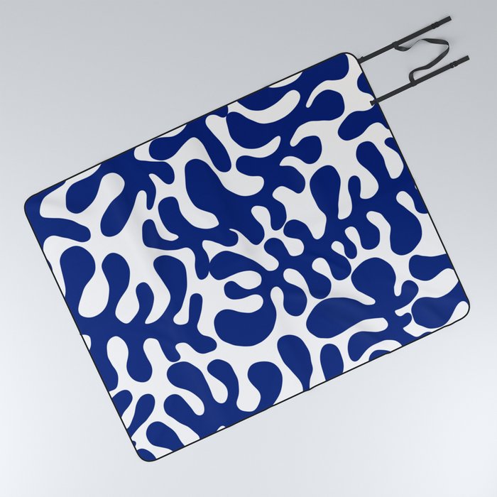 Aquamarine Matisse cut outs seaweed pattern on white background Picnic Blanket