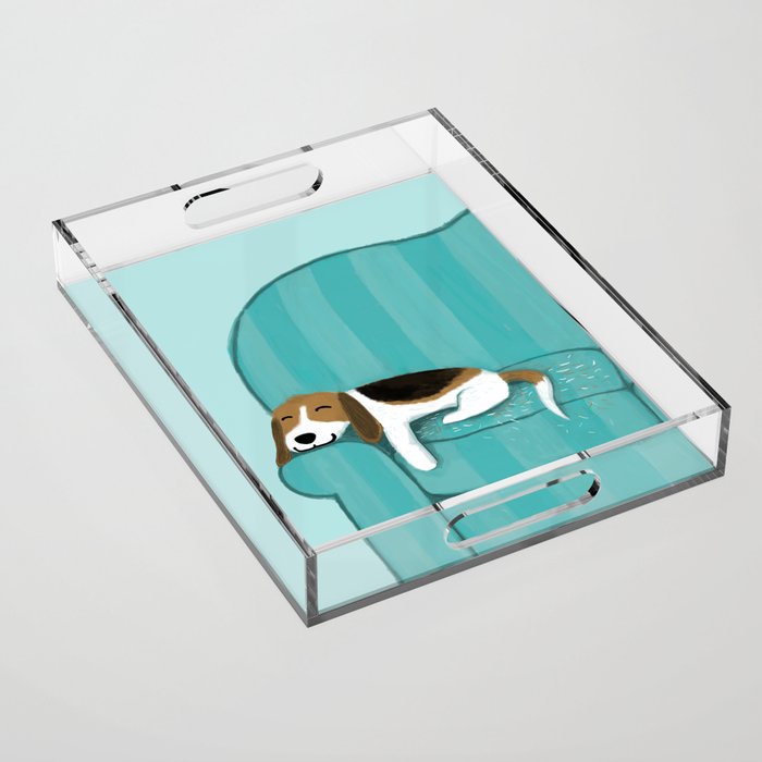 Happy Couch Beagle | Cute Sleeping Dog Acrylic Tray
