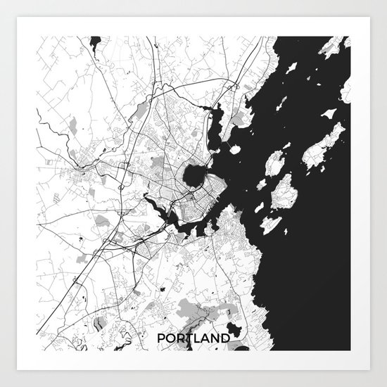 Portland Maine Map Gray Art Print