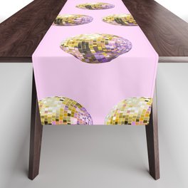 Let's dance yellow disco ball- pink background Table Runner