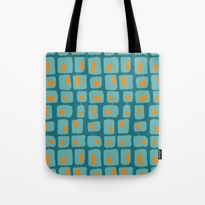 Funky Squares Retro Pattern Teal and Orange Tote Bag