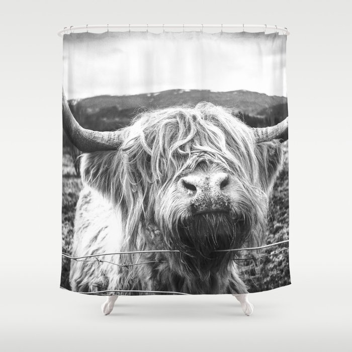 Highland Cow Nose Barbed Wire Fence, Highland Cow Shower Curtain Society6