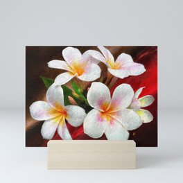 White Lilies on Red Abstract  Mini Art Print
