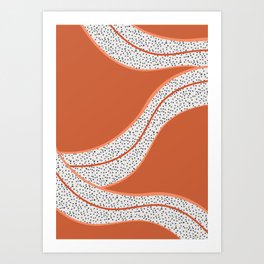 Orange Flowy Line Dots, Digital Drawing, Dotted Art Print
