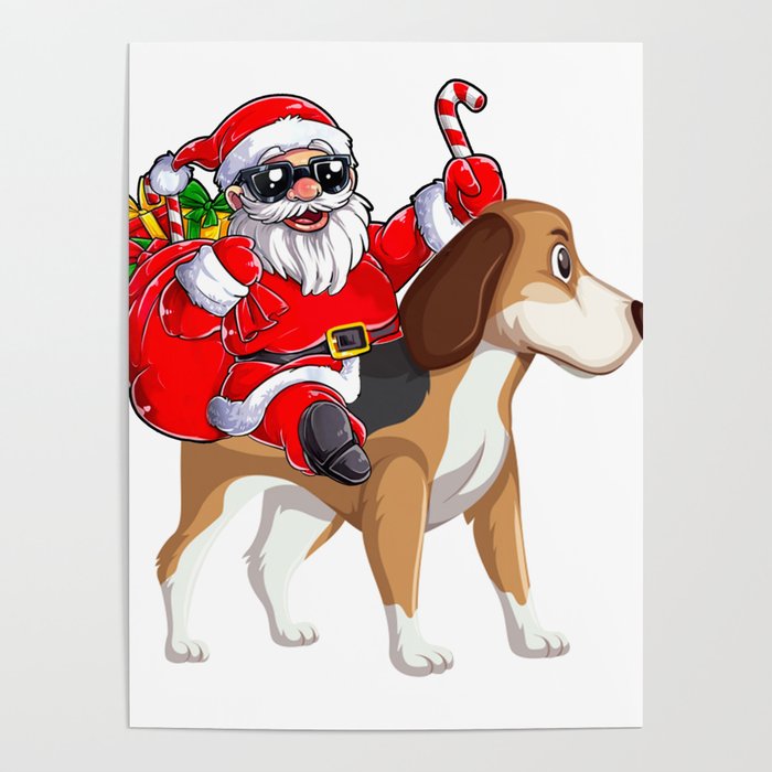 Santa Claus Is Riding A Beagle Funny Christmas Poster by Simone Gatterwe 3  | Society6