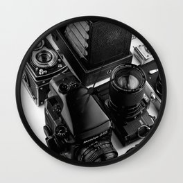 Vintage Camera Collection II Wall Clock | Photo, Picture, Relative, Vintage, B W, Camera, Film, Color, Collection, Greyscale 