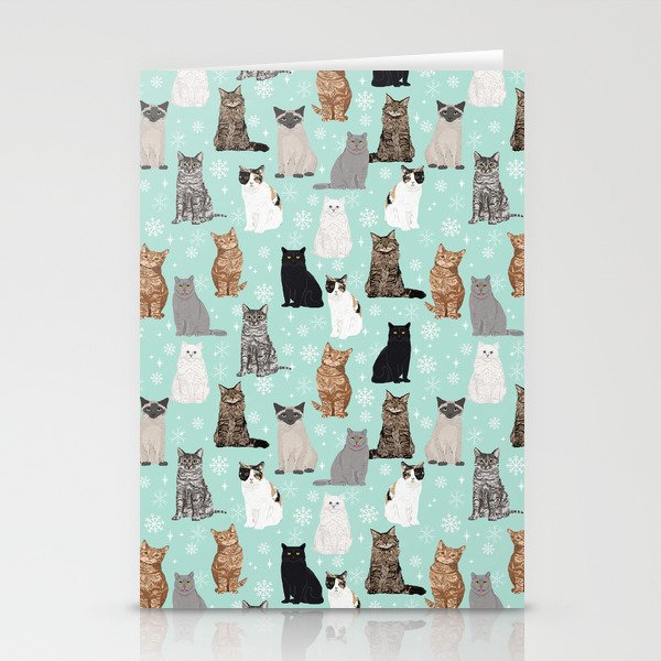 Cat snowflakes catsmas winter holiday pattern print pet portraits cat breed gifts Stationery Cards