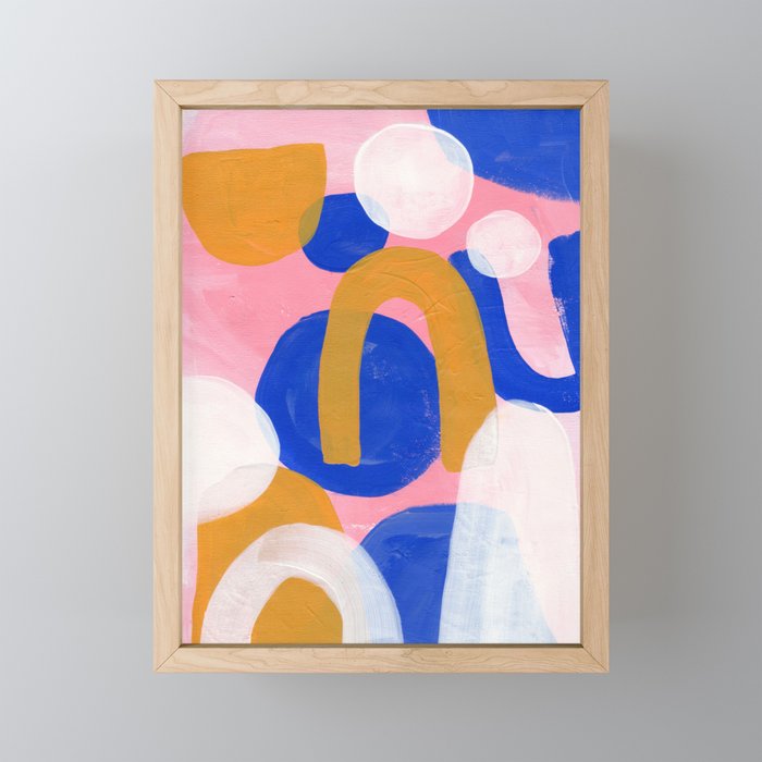 Ejaaz Haniff Colorful Abstract Acrylic Painting Pastel Fun Pastel Colors 'Pink Promenade' Framed