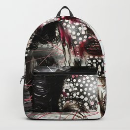 Black Siren Backpack | Model, Surrealism, Figurative, People, Ink Pen, Pop Art, Pop Surrealism, Polkadots, Ethereal, Chalk Charcoal 