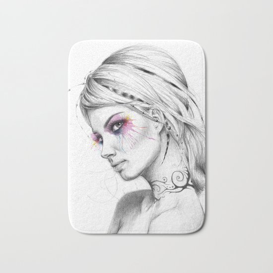 Beautiful Girl with Tattoos and Colorful Eyes Bath Mat