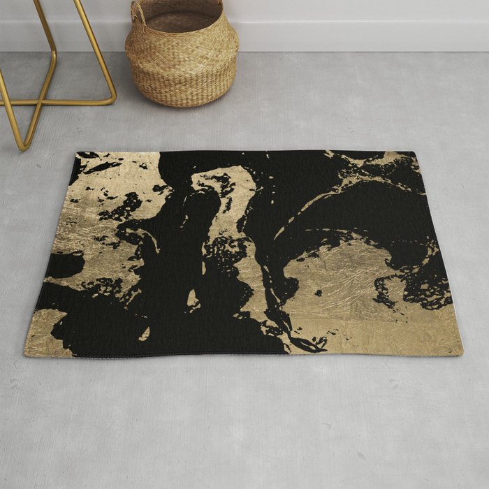 Elegant faux gold foil black chic marble pattern Rug