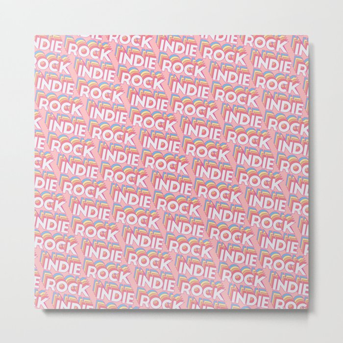 Indie Rock Trendy Rainbow Text Pattern (Pink) Metal Print