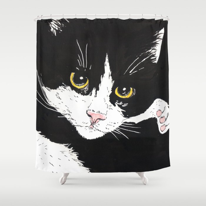 Black and white cat Shower Curtain by katerinamitkova | Society6