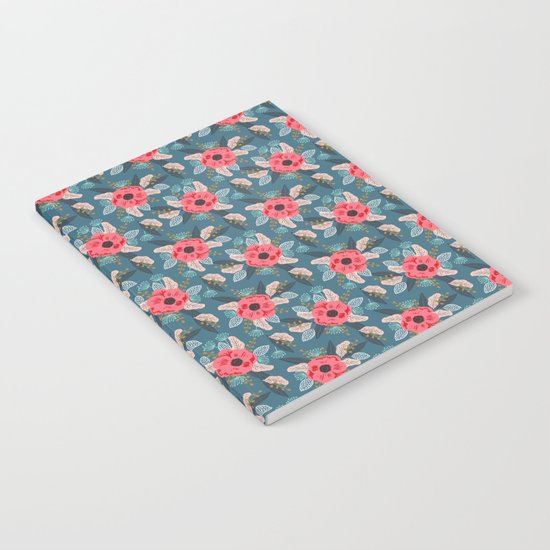 Poppy flowers garden nature mother trendy hipster boho botanical pattern floral print watercolor art Notebook