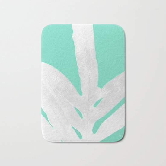 Green Fern on Ice Mint Green Inverted Silver Bath Mat