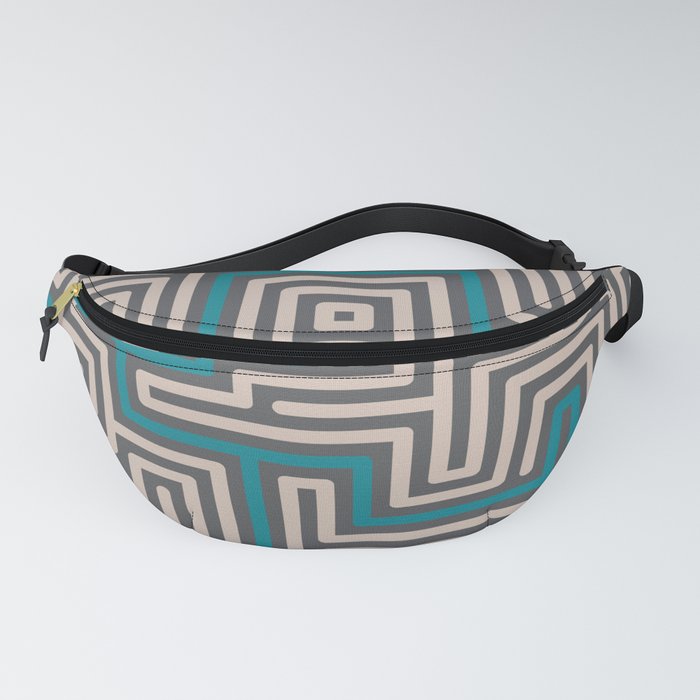 Meandering round lines cream & teal Fanny Pack