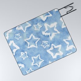 Baby Blue Tie-Dye Stars Picnic Blanket