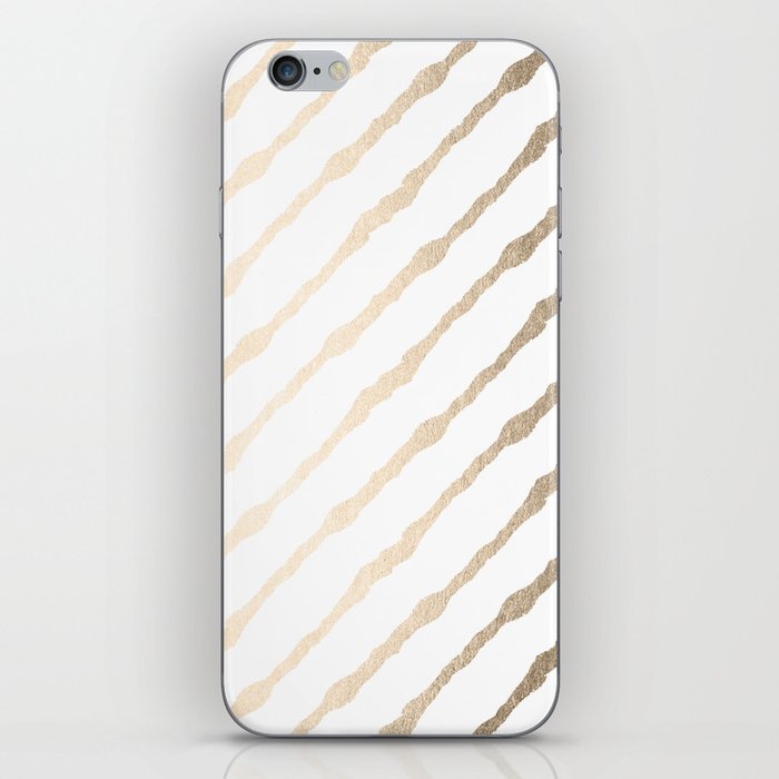 Simply Diagonal Stripes in White Gold Sands on White iPhone Skin