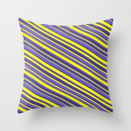 [ Thumbnail: Yellow, Slate Blue, and Dark Slate Blue Colored Lined/Striped Pattern Throw Pillow ]