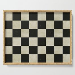 Distressed Black and White Checkerboard Pattern Serving Tray