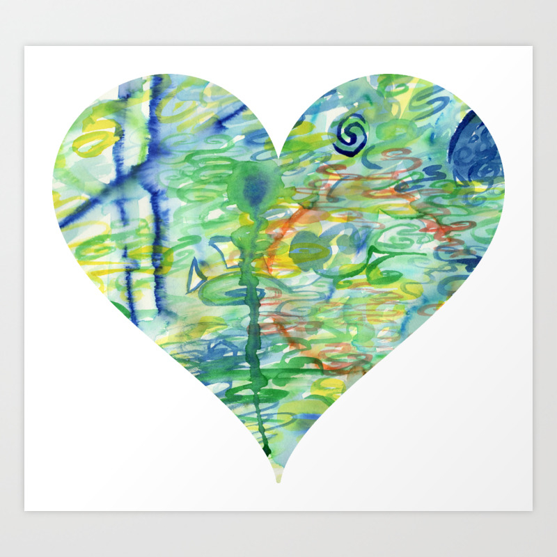 Green Abstract Heart Art Print By Electroslag Society6