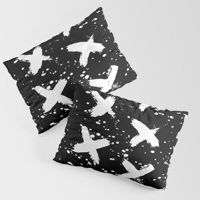 X Paint Spatter Black and White Pillow Sham