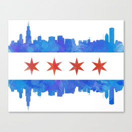 Chicago Flag Skyline Watercolor Canvas Print