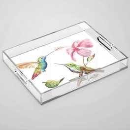 Humming Hibiscus - Watercolor Hummingbirds Acrylic Tray
