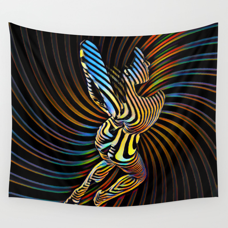 0474s Mm Abstract Nude Figure Zebra Striped Op Art Nude Woman Wall