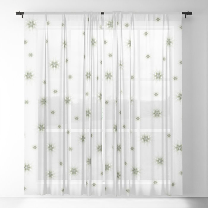 Green Nordic star with fine geometric lines pattern Sheer Curtain