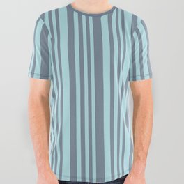 [ Thumbnail: Light Slate Gray and Powder Blue Colored Lines/Stripes Pattern All Over Graphic Tee ]