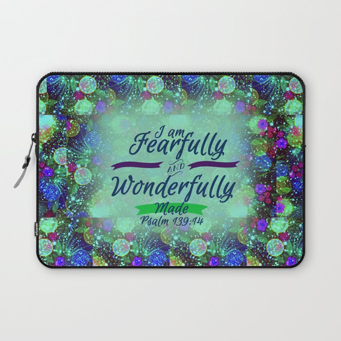 FEARFULLY AND WONDERFULLY MADE Floral Christian Typography God Bible Scripture Jesus Psalm Abstract Laptop Sleeve