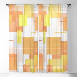 Midcentury Modern Orange - Abstract - Orange, Yellow Sheer Curtain