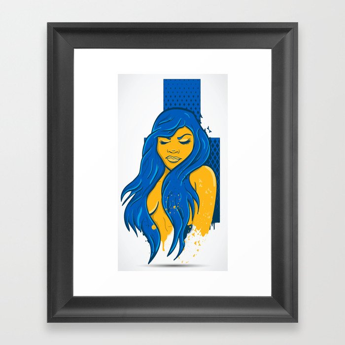 Birds with the Blue hair beauty  Framed Art Print