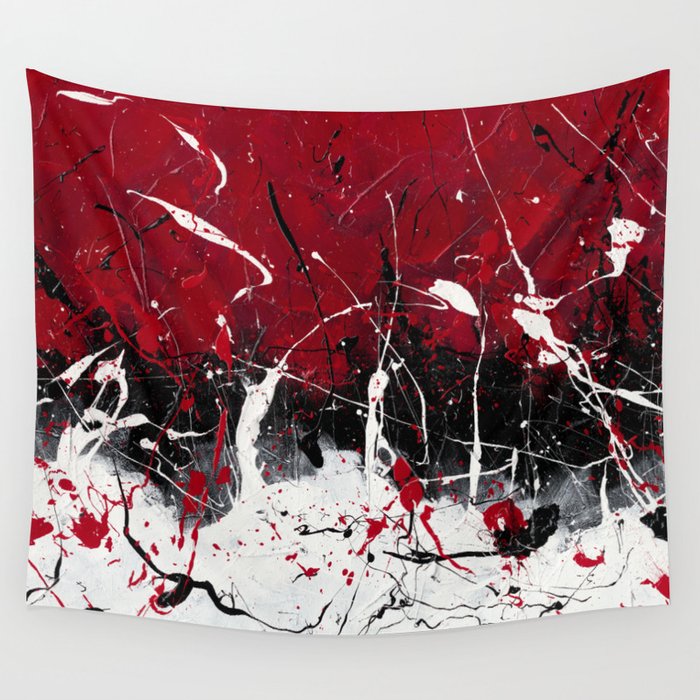 Groove In The Fire - Black and red abstract splash painting by Rasko Wall Tapestry