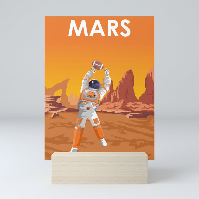 Mars Astronaut playing American Football Travel Poster Mini Art Print