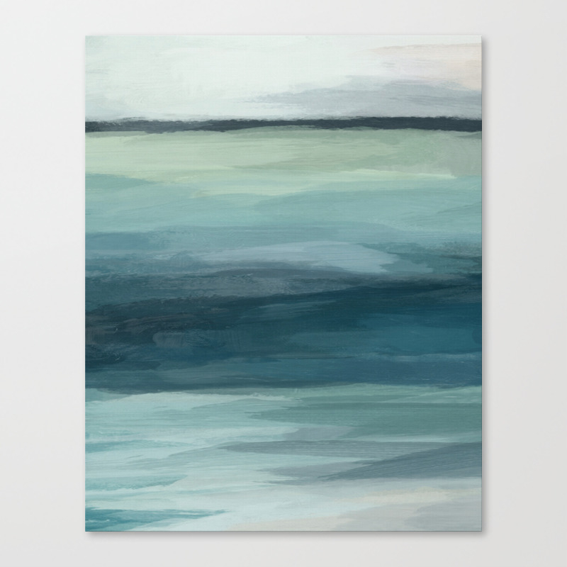 Seafoam Green Mint Navy Blue Abstract Ocean Art Painting Canvas