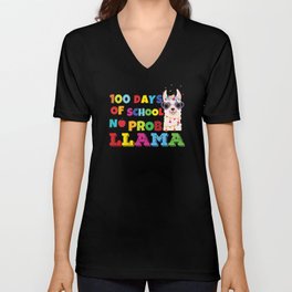 Days Of School 100th Day 100 Kawaii Llama Alpaca V Neck T Shirt